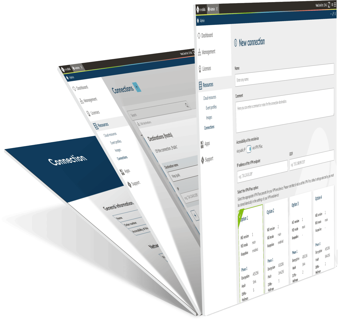 Automatisierter Verbindungsaufbau oneclick™ Everything as a Service Plattform: Bestehenden Serverstandort automatisiert verbinden